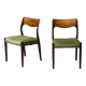 Pair of chairs Model No 71 by Niels Møller in teak and moss green velvet, 1960.