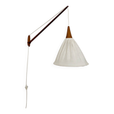 Danish Adjustable Oak Wall Lamp by Uno and Östen Kristiansson