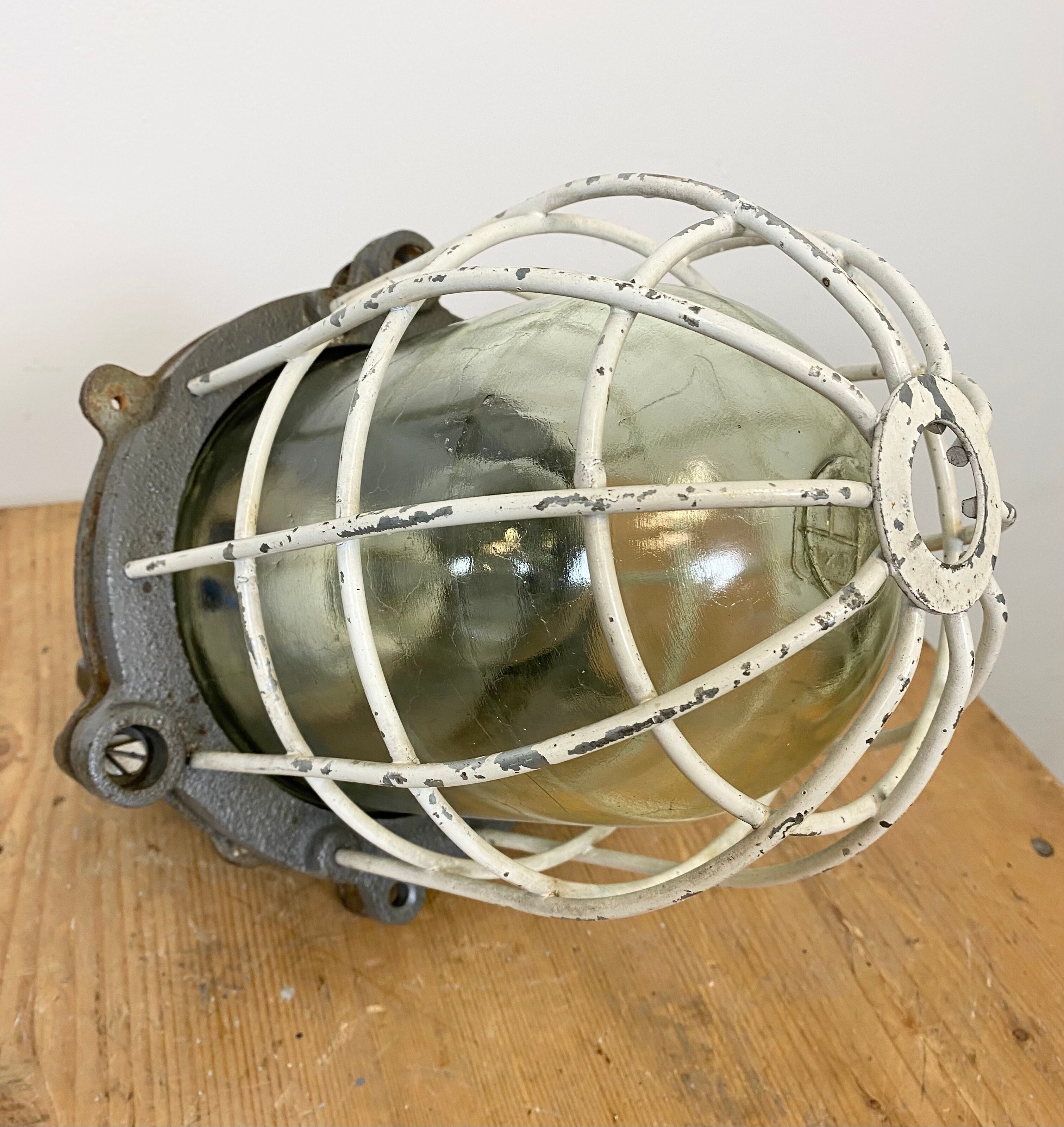 Grey cast iron industrial cage pendant light, 1970s
