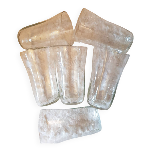 Lot de 6 verres à eau gravés