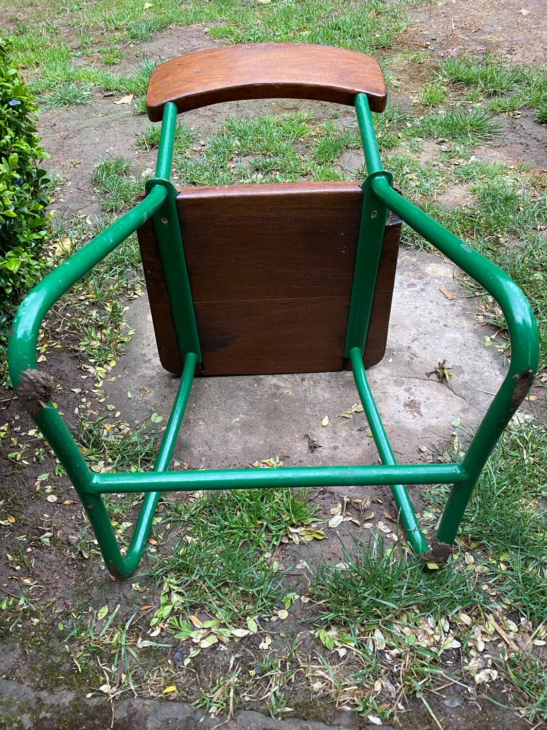 Green lacquered metal children's school chair circa 1950