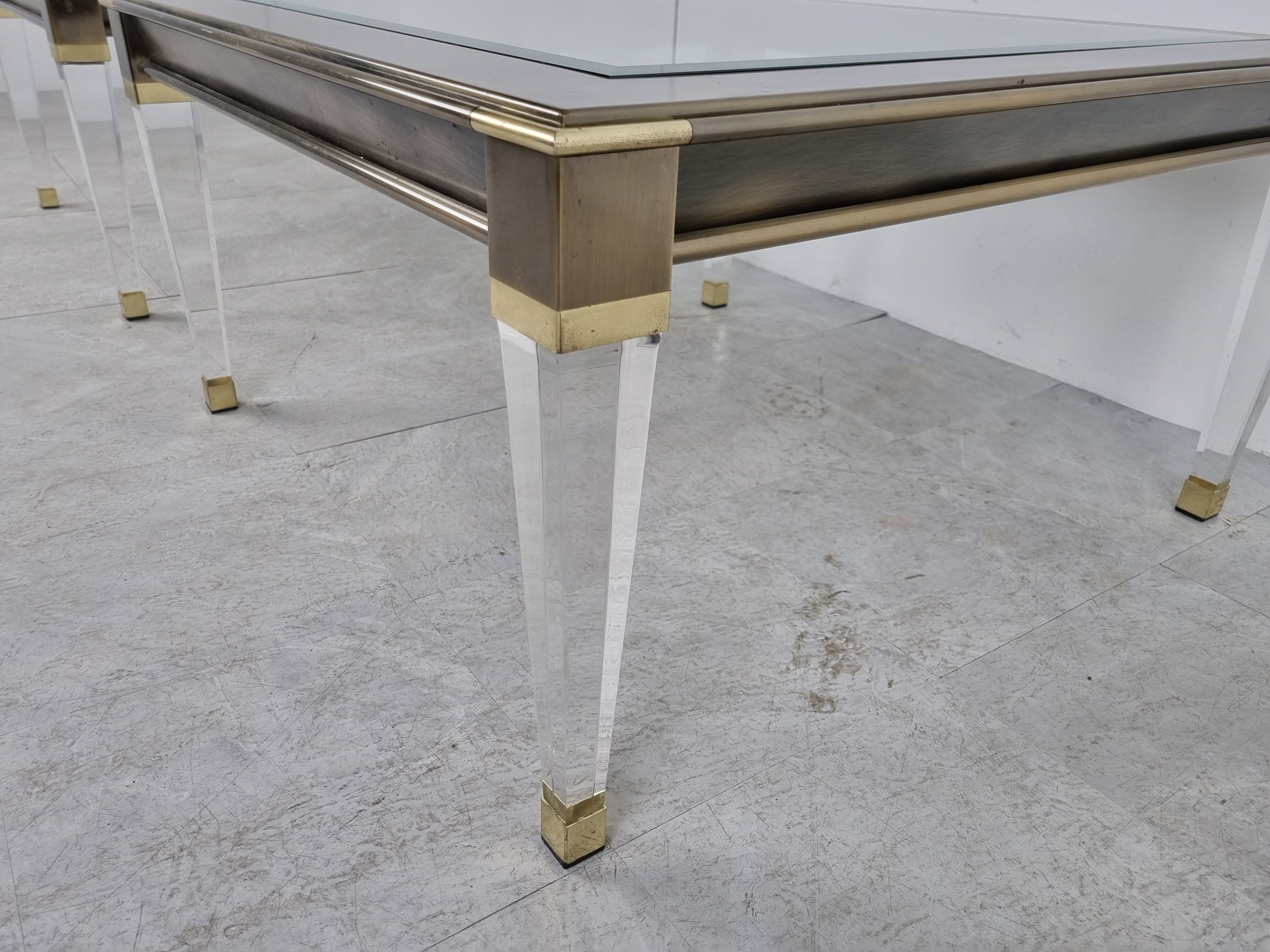 Vintage lucite and brass side tables, 1980s