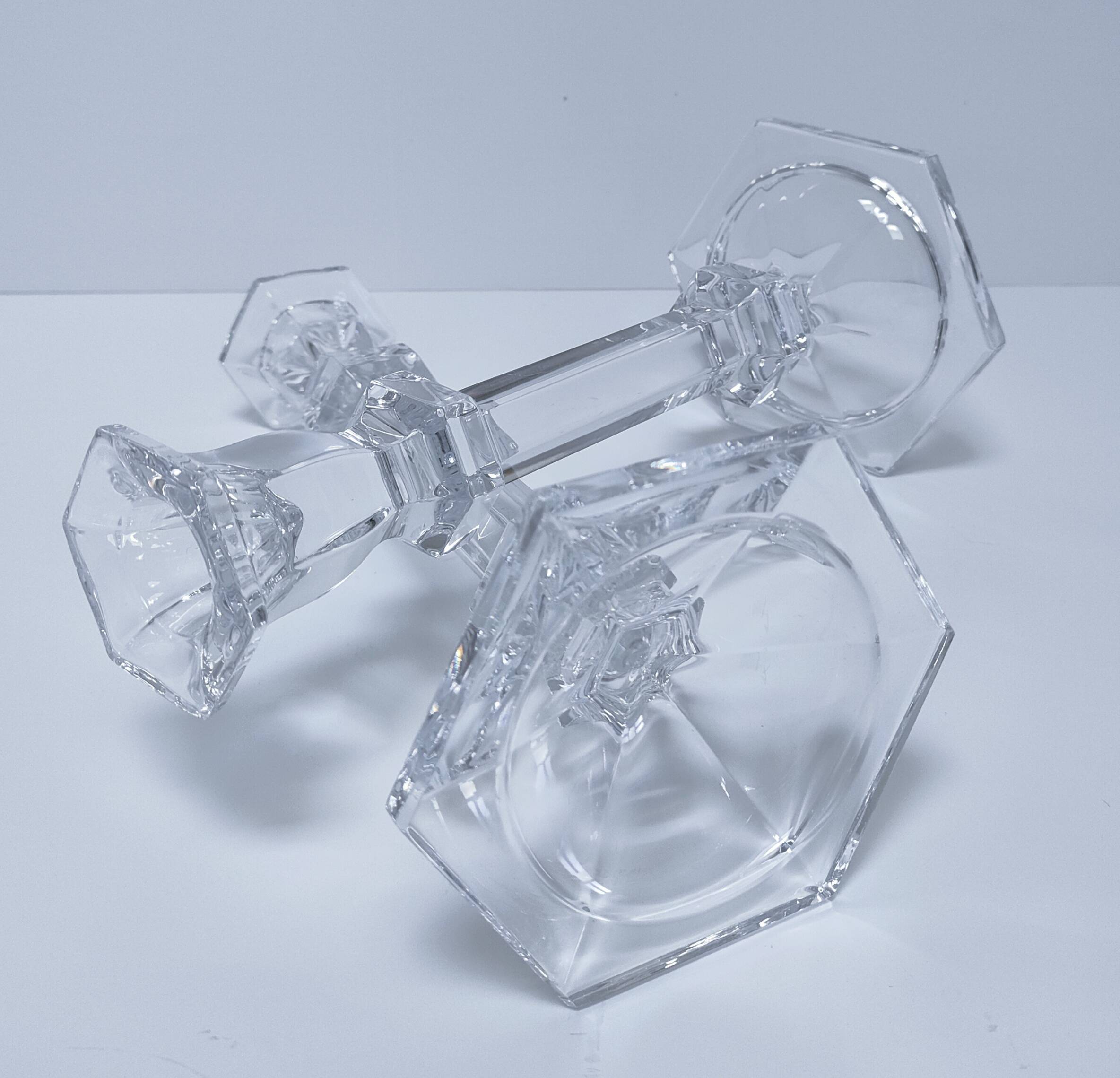 pair of hexagonal crystal candle holders