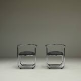 Ensemble de 2 chaises d'appoint chromées, années 1970, Italie.