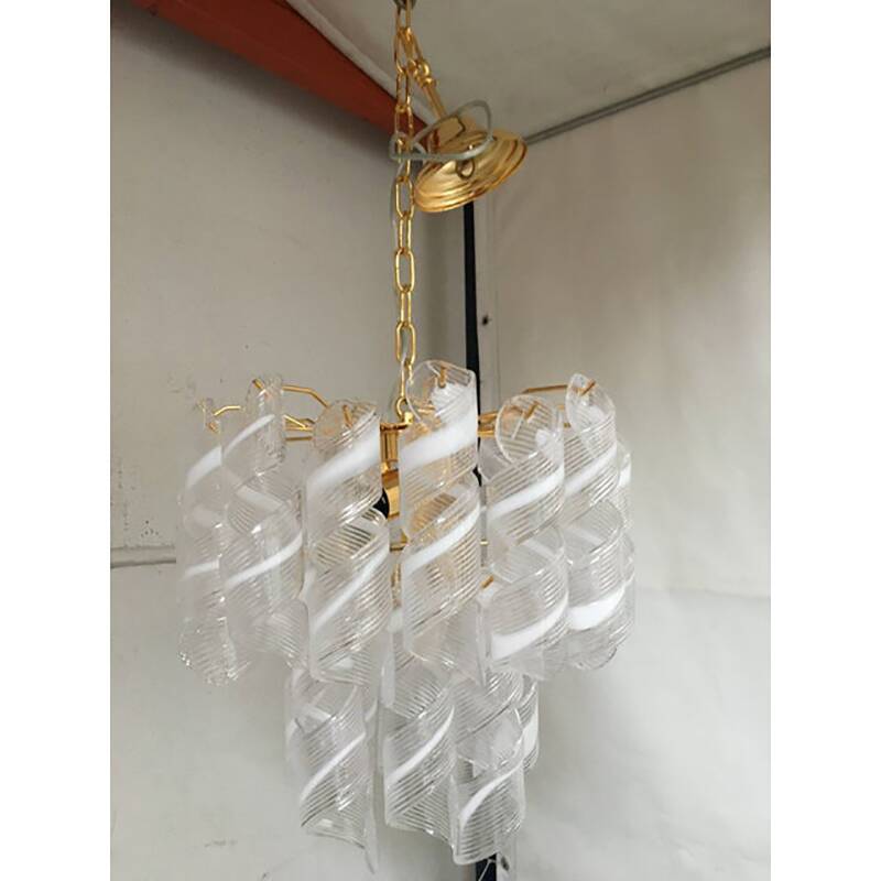 Murano Glass Chandelier "Virgola" Made in Italy Venini Style