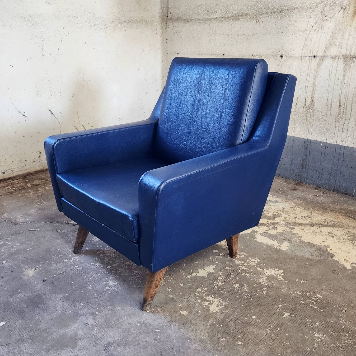 Vintage Blue Skaï Armchair — 1960s Design
