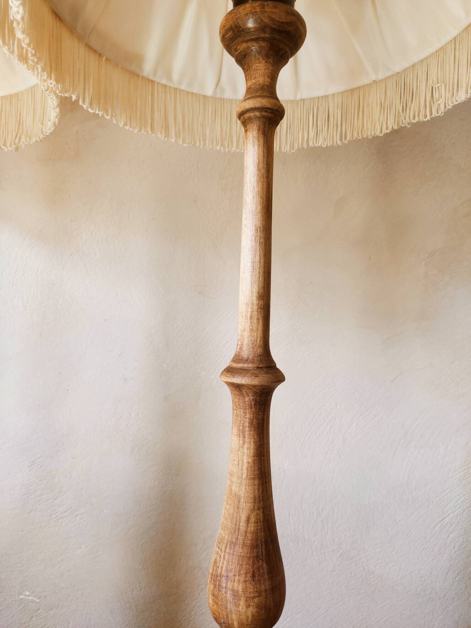 Pair of wooden lamps, pleated lampshade