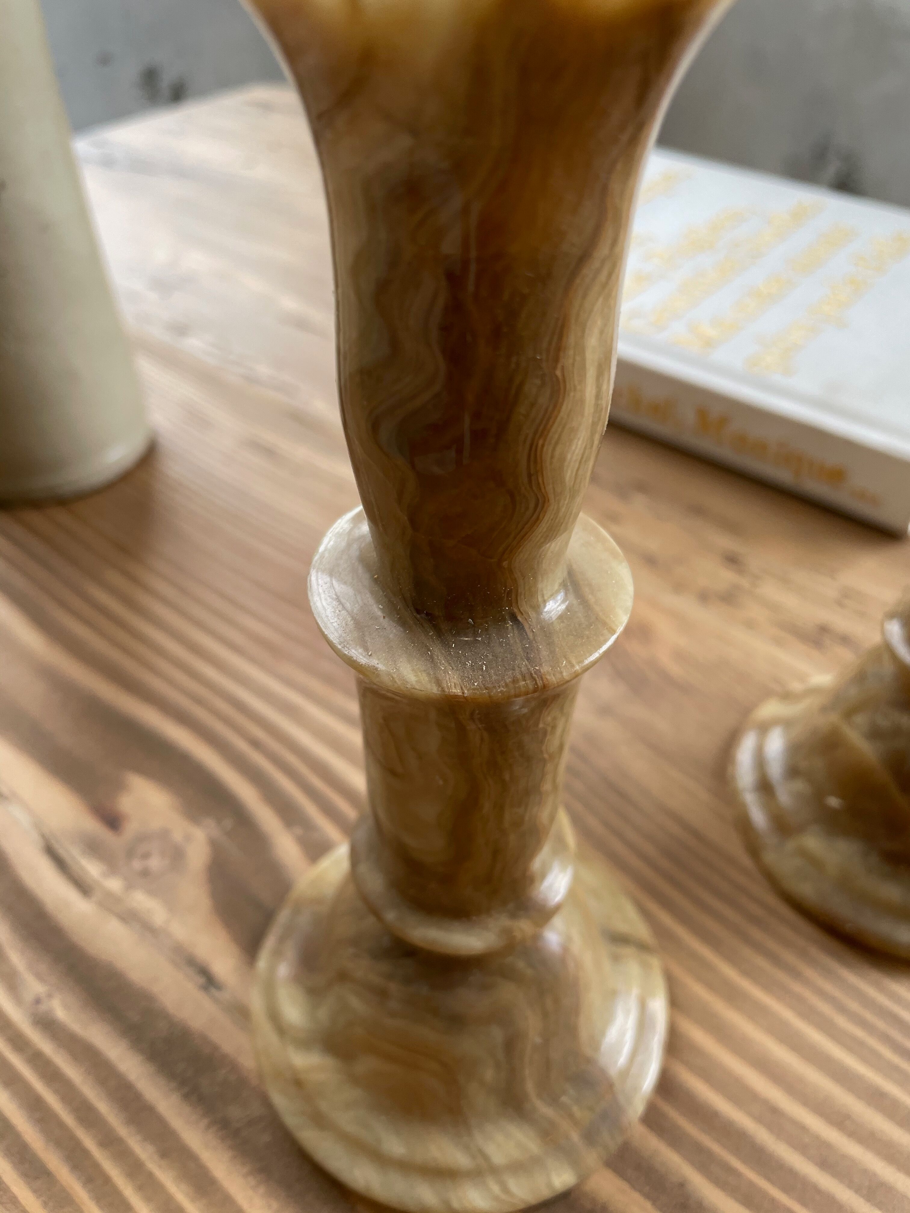 Set 2 old onyx candlesticks