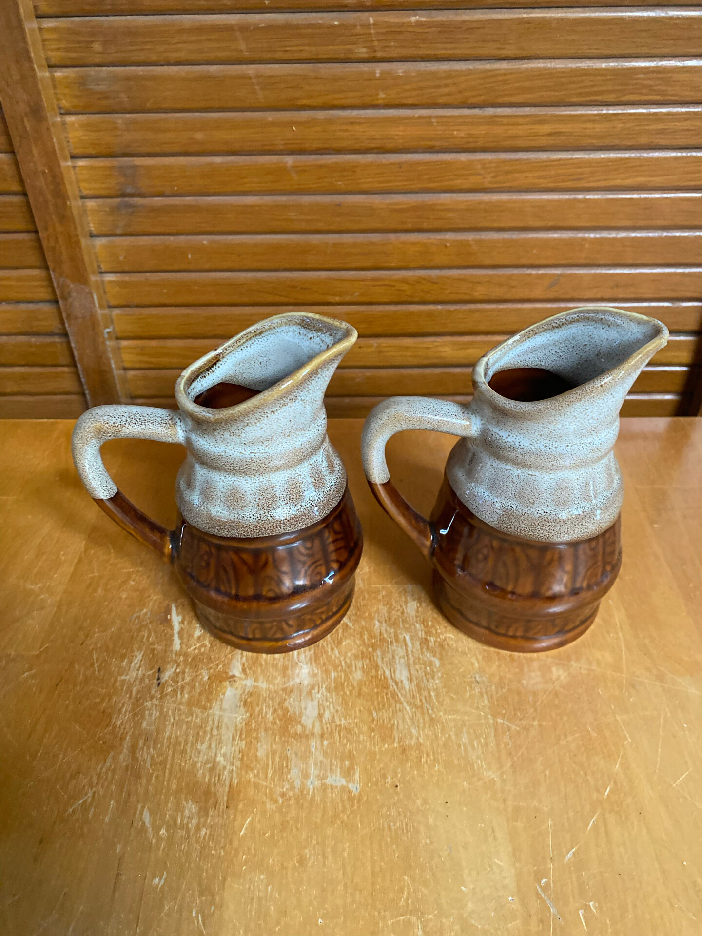 Pair of vintage revol barrel-shaped ceramic jugs 0.25l