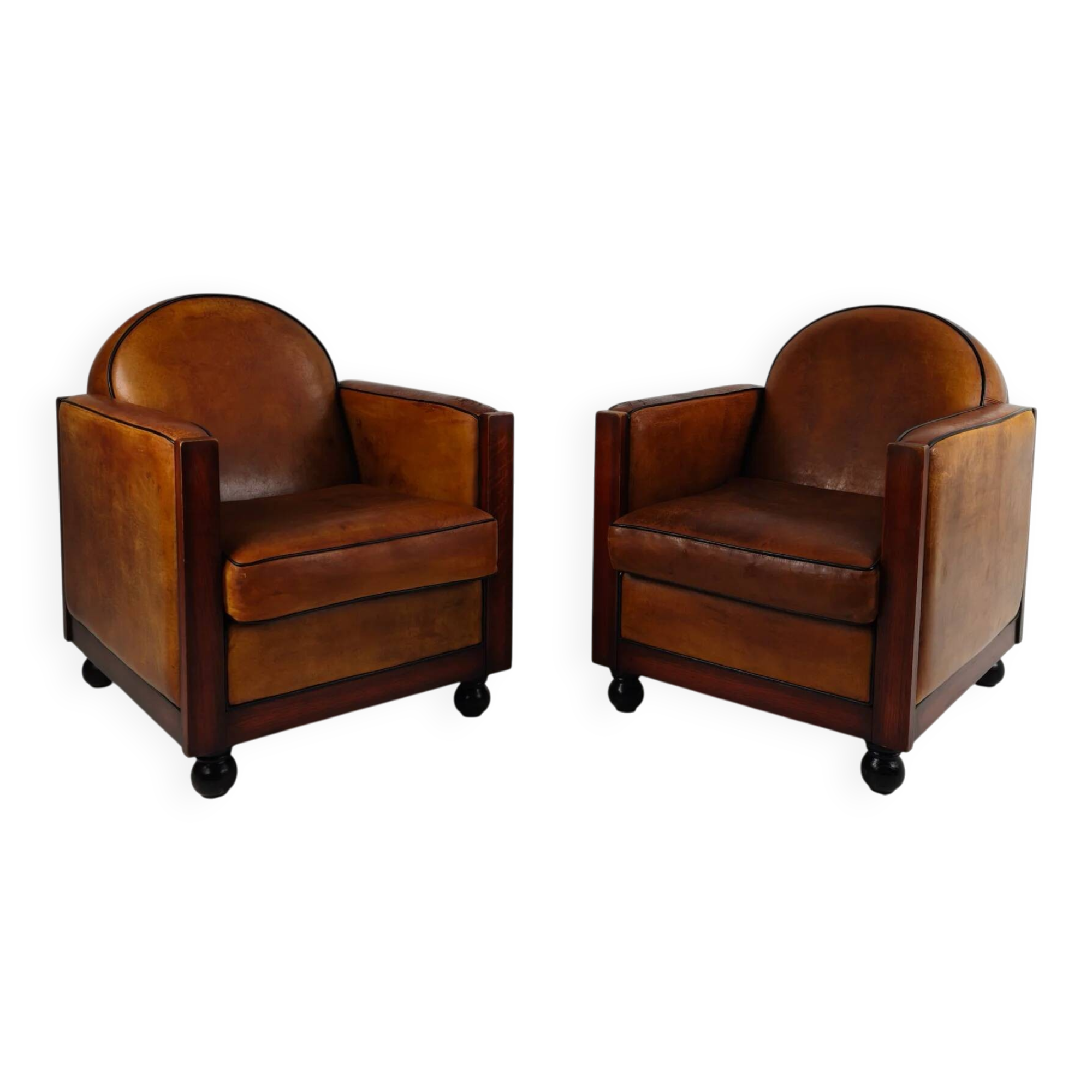 Art Deco sheepskin armchairs – set of two