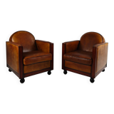 Art Deco sheepskin armchairs – set of two