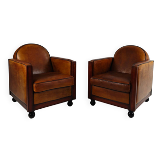 Art Deco sheepskin armchairs – set of two