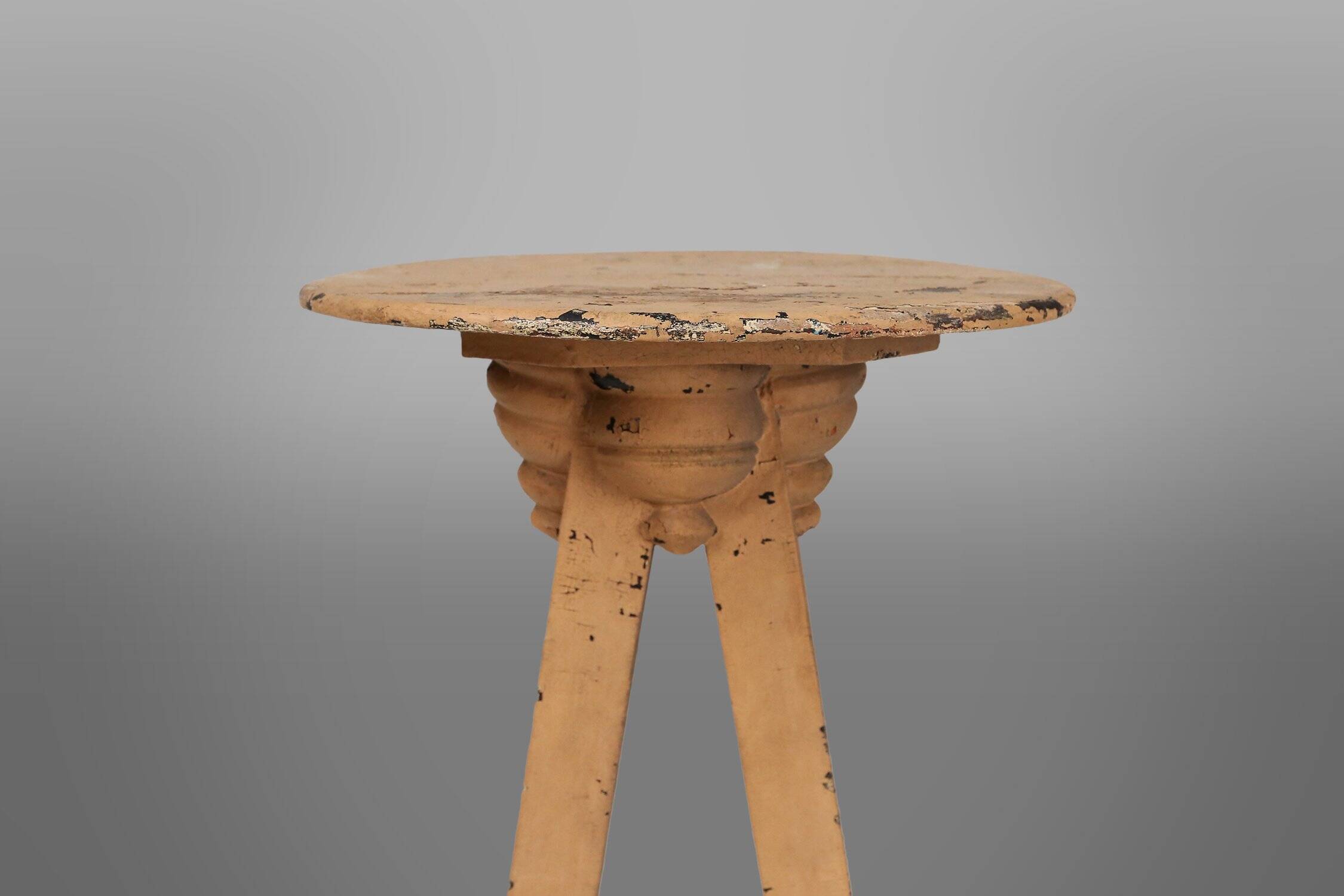 Industrial painted wooden tripod Console with rich patina, France 1900s