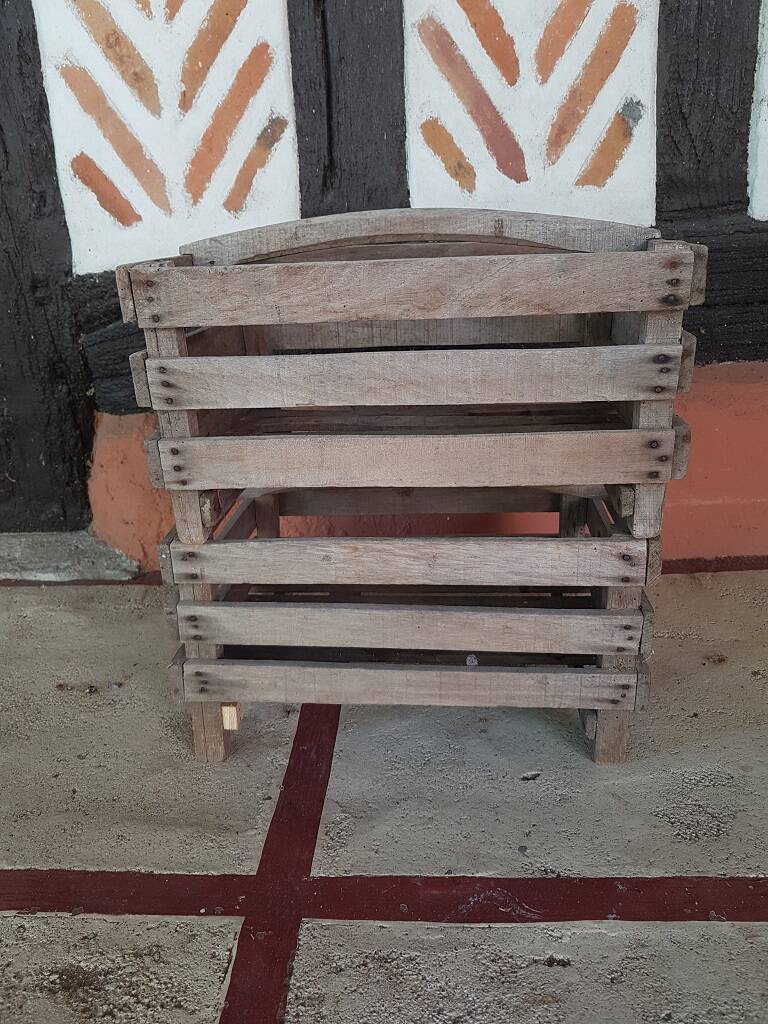 Pair of old fruit crates with wooden shelves