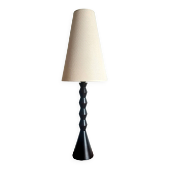 Vintage Art Deco lamp in dark wood carved in the shape of diamonds