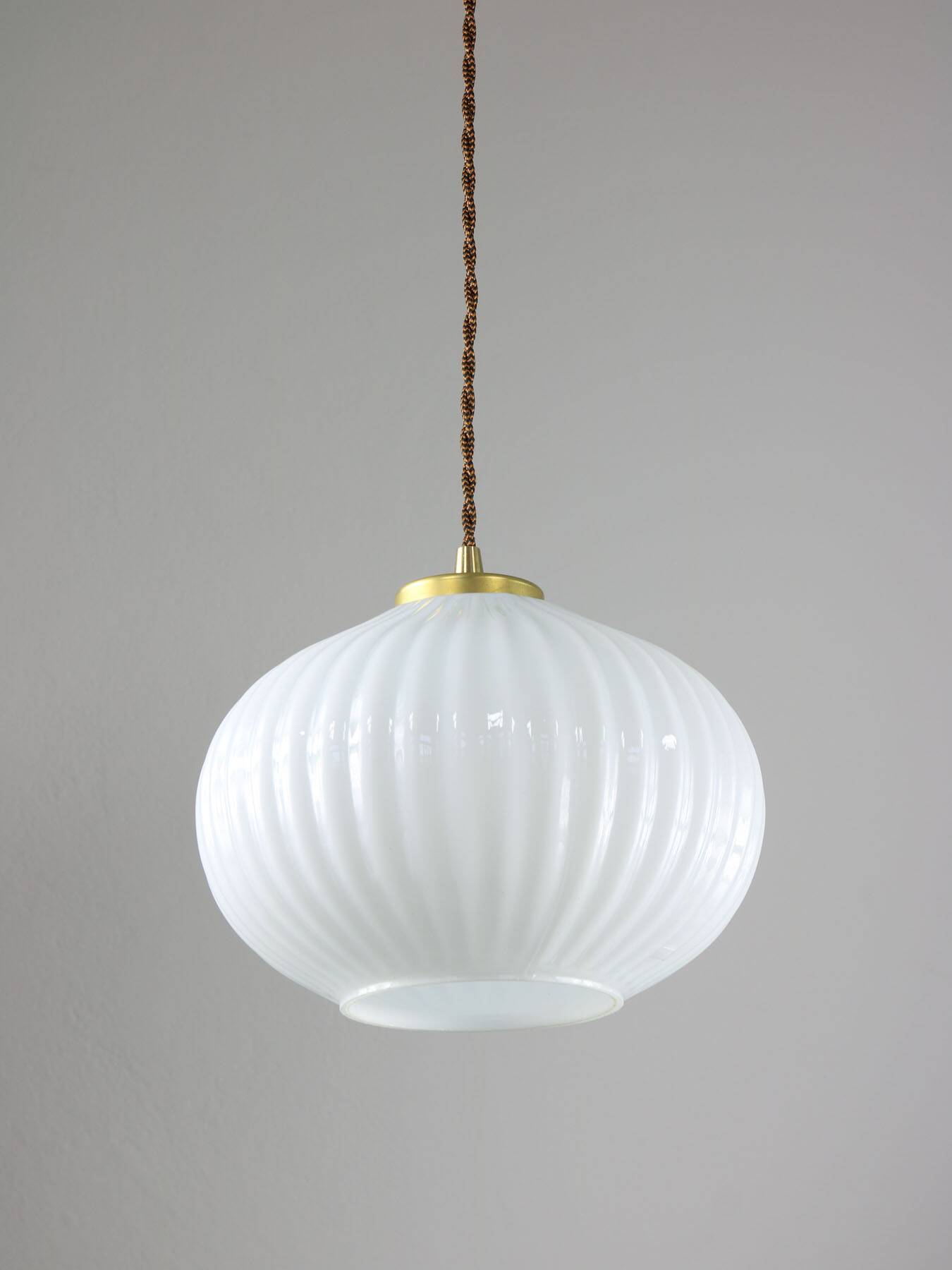Vintage Opaline & Brass Pendant Lamp