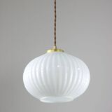 Vintage Opaline & Brass Pendant Lamp