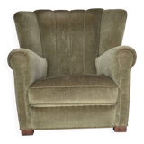 1960s, Danish relax armchair, original green furniture velour, beech wood.