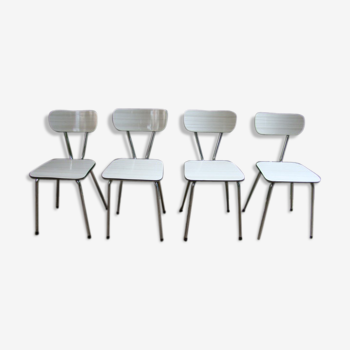 Lot de quatre chaises formica blanche vintage 60