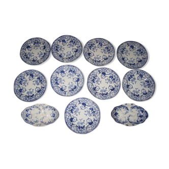9 plates and two bowls modelle flora, Creil & Montereau