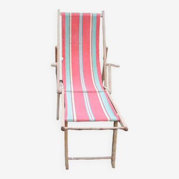 Old red and sea green bayadère deckchair