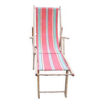 Old red and sea green bayadère deckchair