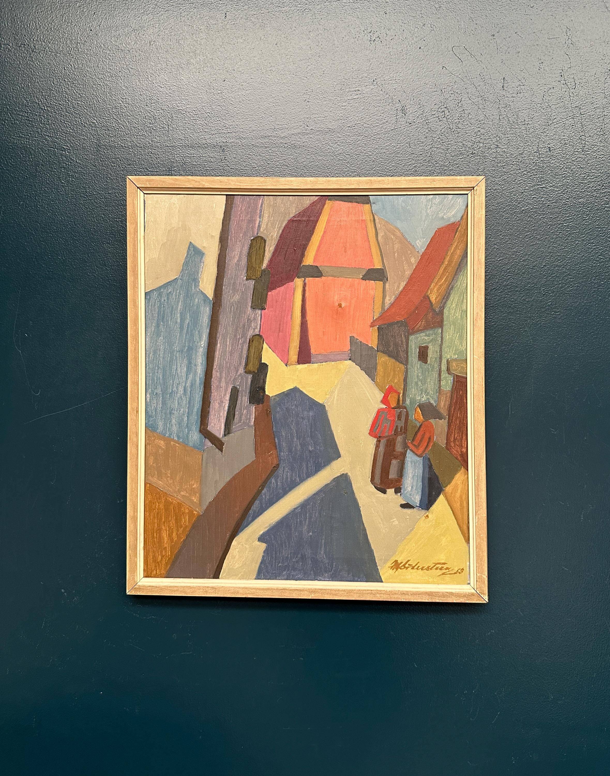 Original Swedish Oil on Canvas – “Cityscape” – Dated 1953 Vintage & Framed