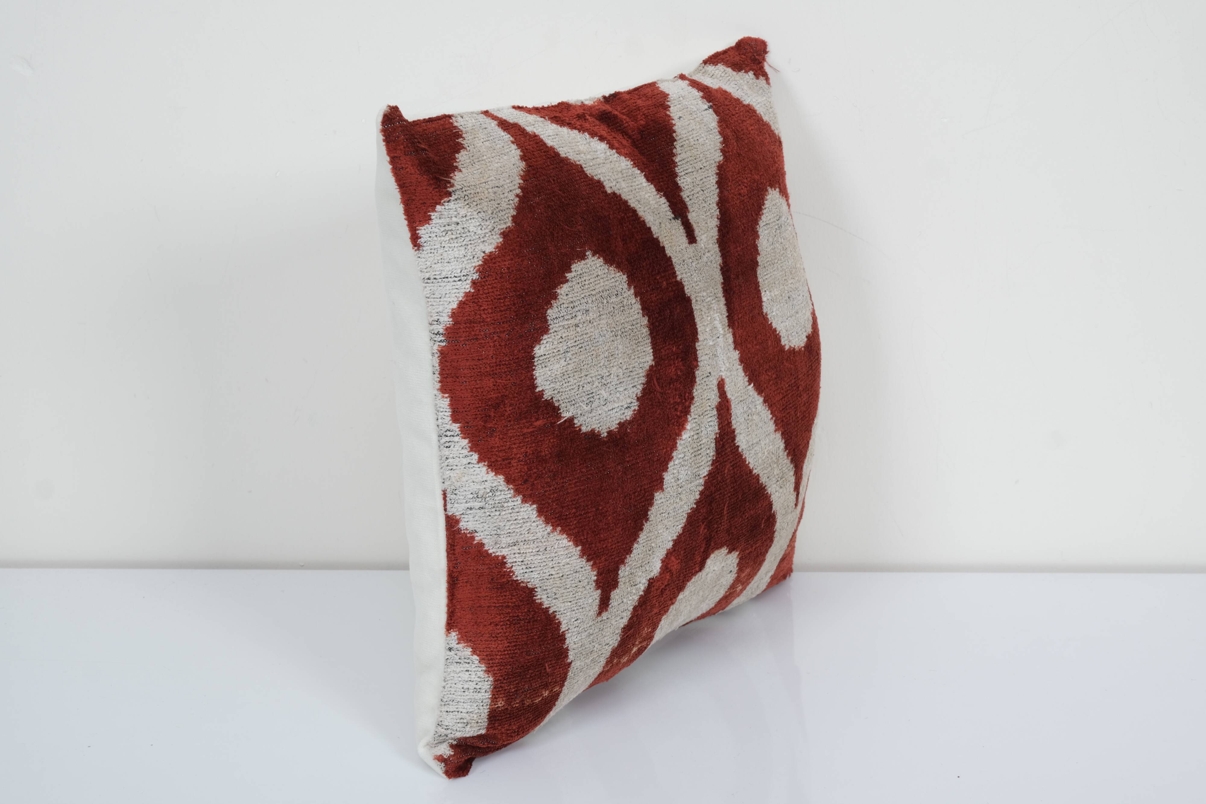 16" x 16" Velvet İkat Pillow,Handmade Patchwork Decorative Pillow, Silk İkat Velvet Modern