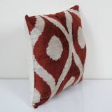 16" x 16" Velvet İkat Pillow,Handmade Patchwork Decorative Pillow, Silk İkat Velvet Modern