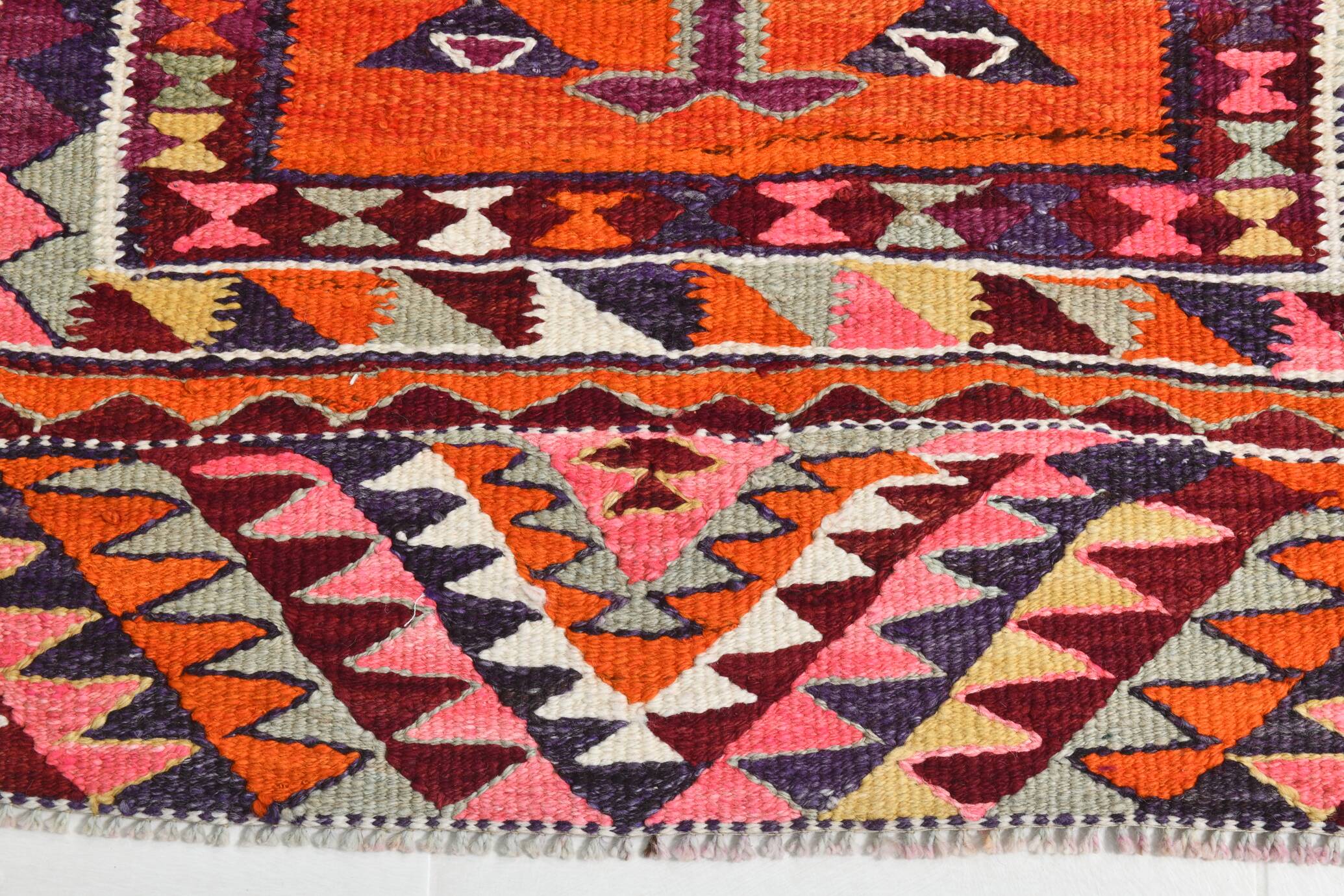 Burgundy & Orange Vintage Kilim Runner Rug, 92x292Cm