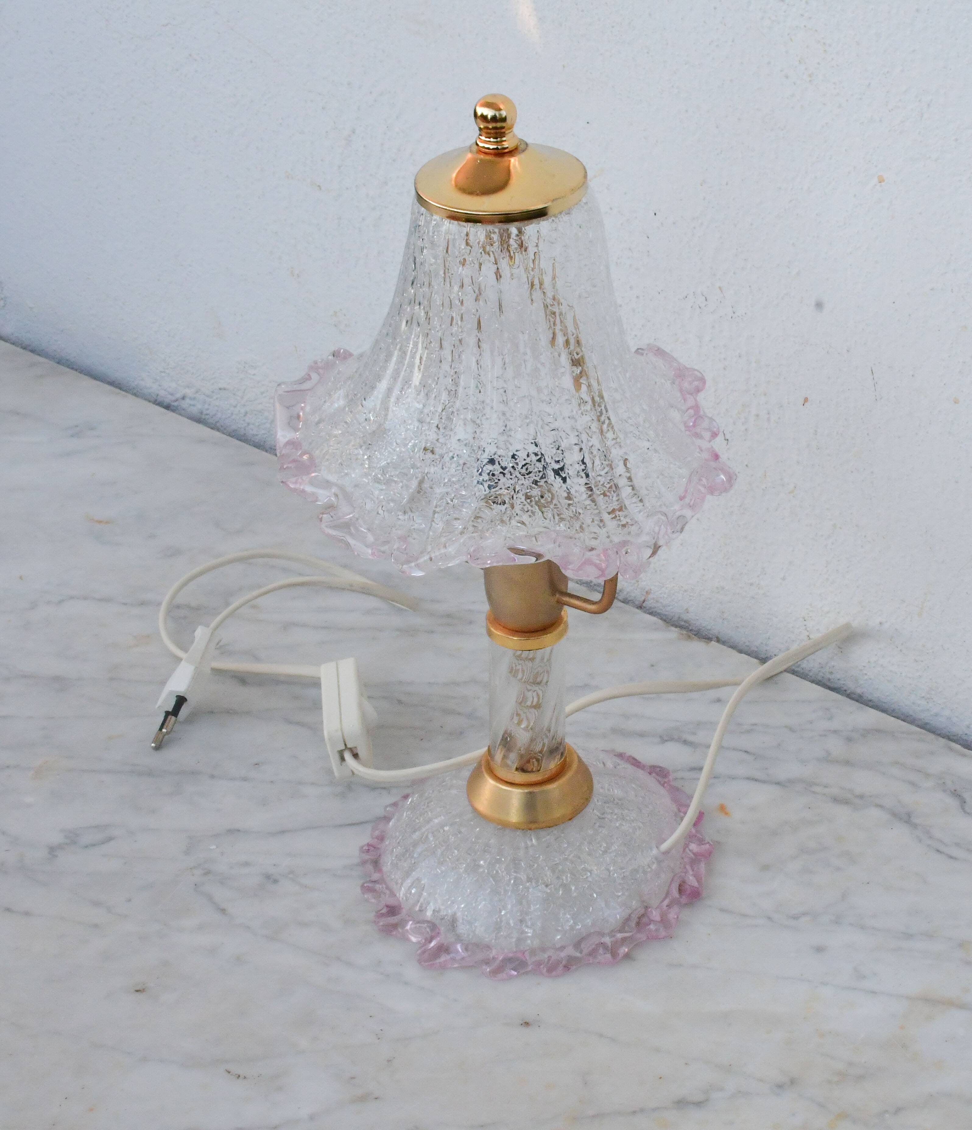 Pink Murano glass vintage table lamp, 1980s