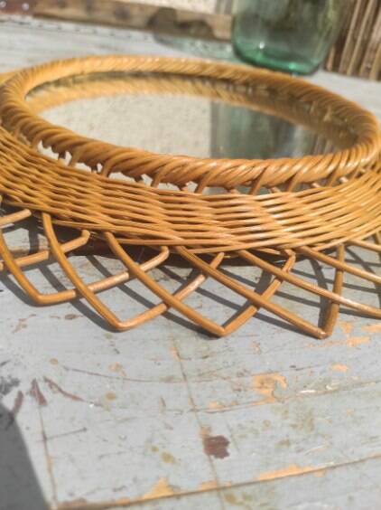Vintage wicker flower mirror