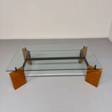 Old coffee table in glass and magnifying glass, French design Paul Michel, year 70