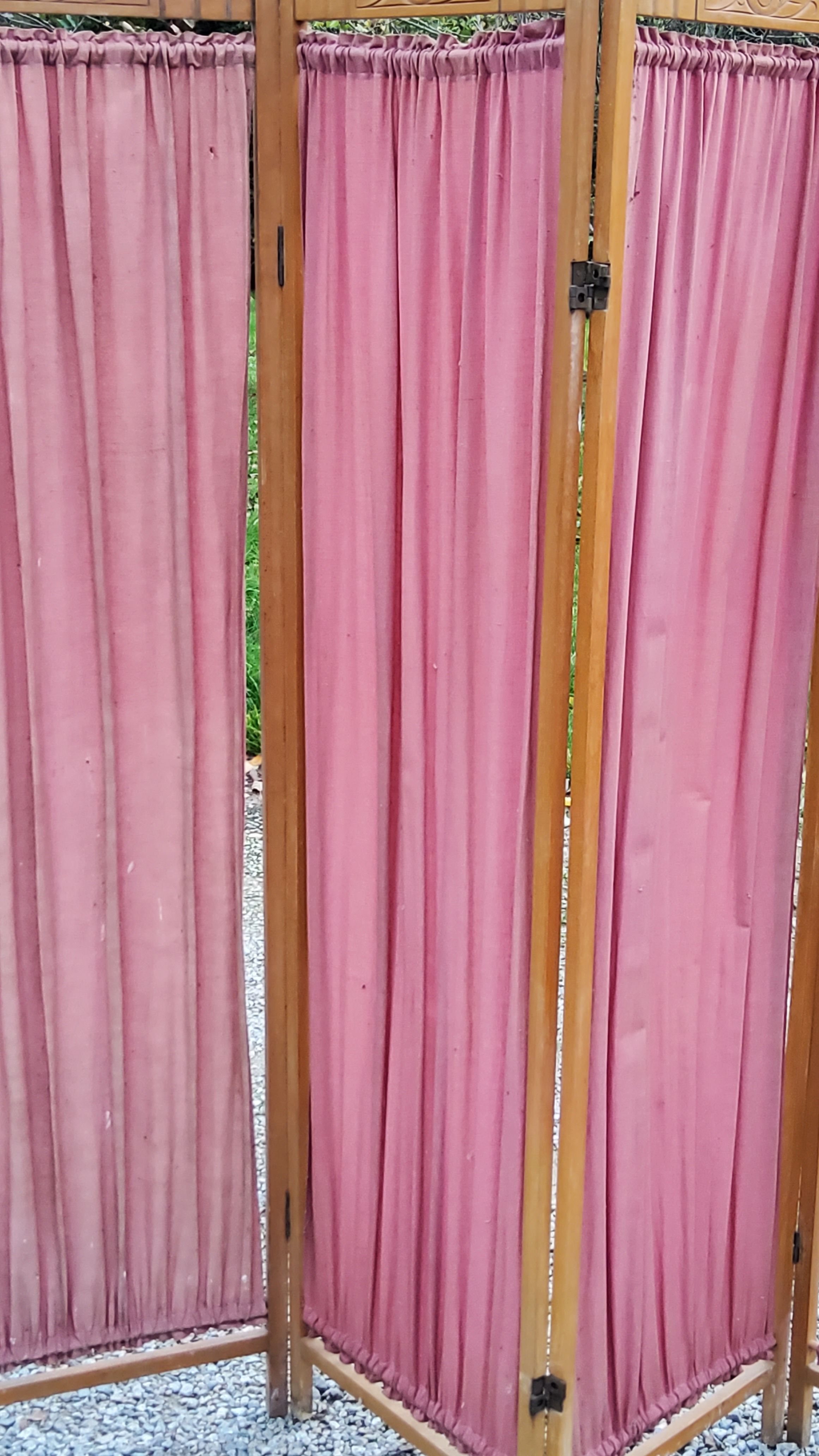 Art Deco screen 6 leaves in beech and fabrics of the 30s