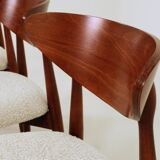 Set of 6 dining chairs, teak color wood, bouclè upholstery