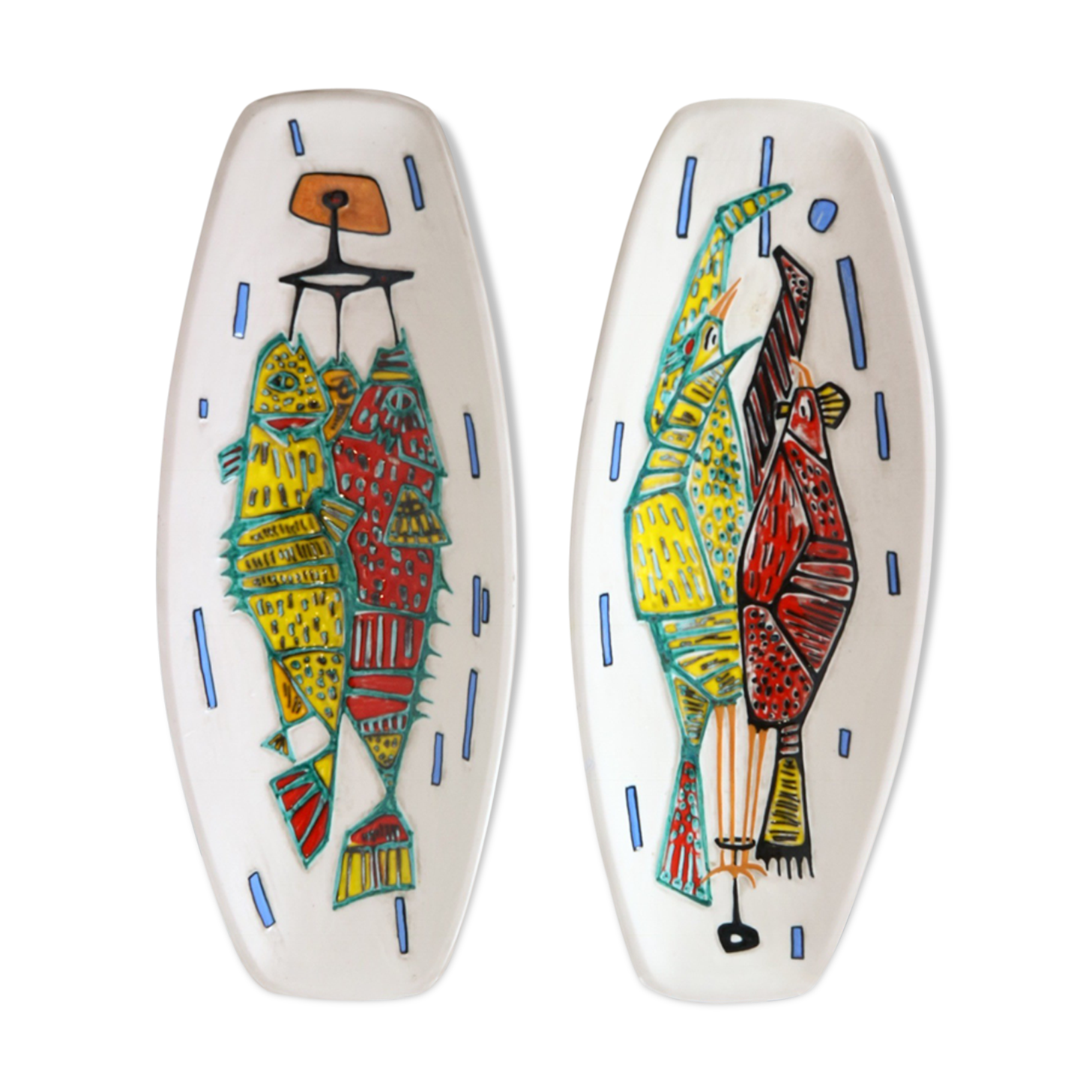 Two ceramic plates/ trays with game design, vintage, 50 60s