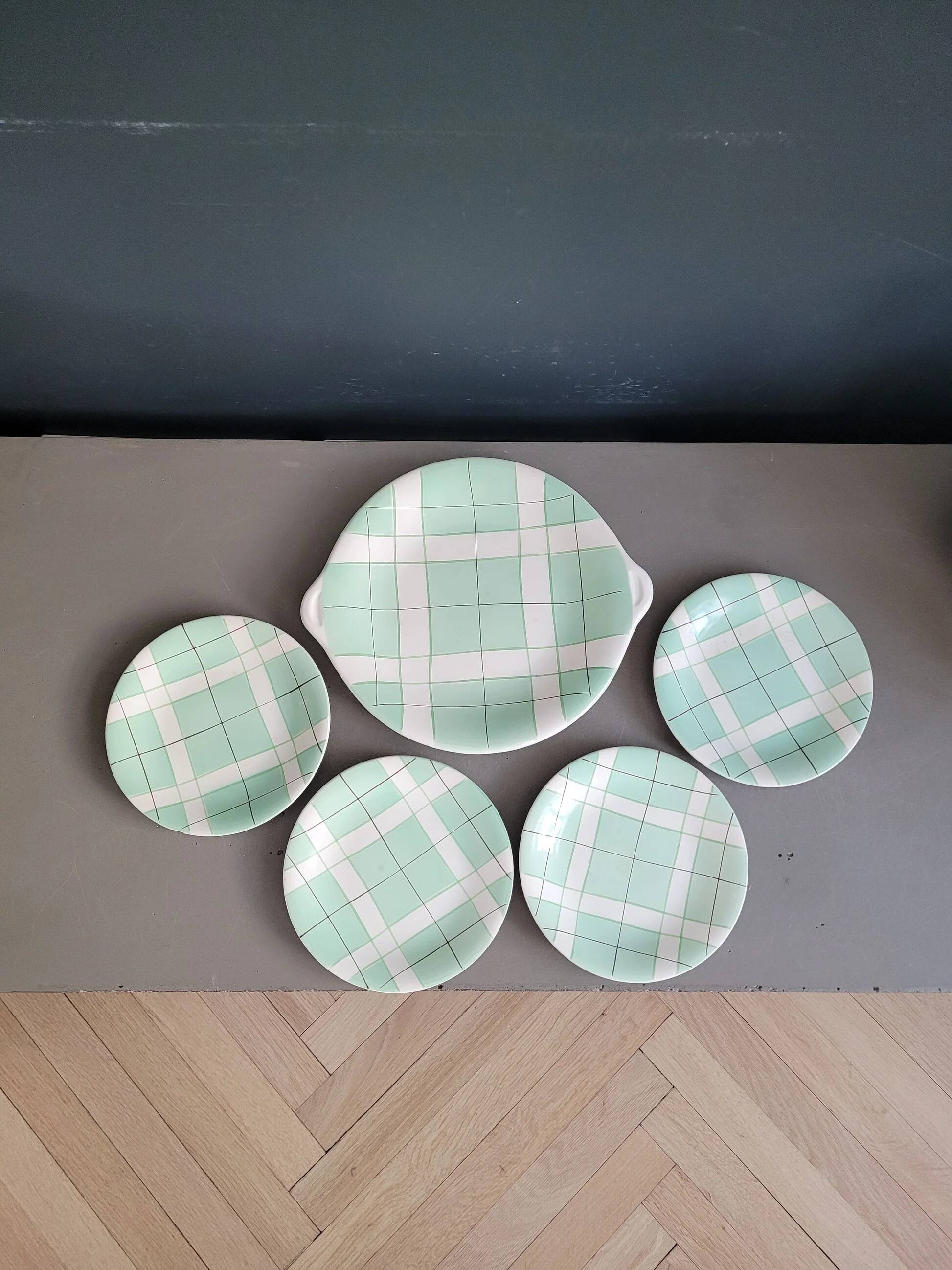 Dessert service - Dish and 4 plates Hossegor pottery from Salins - Ref 916