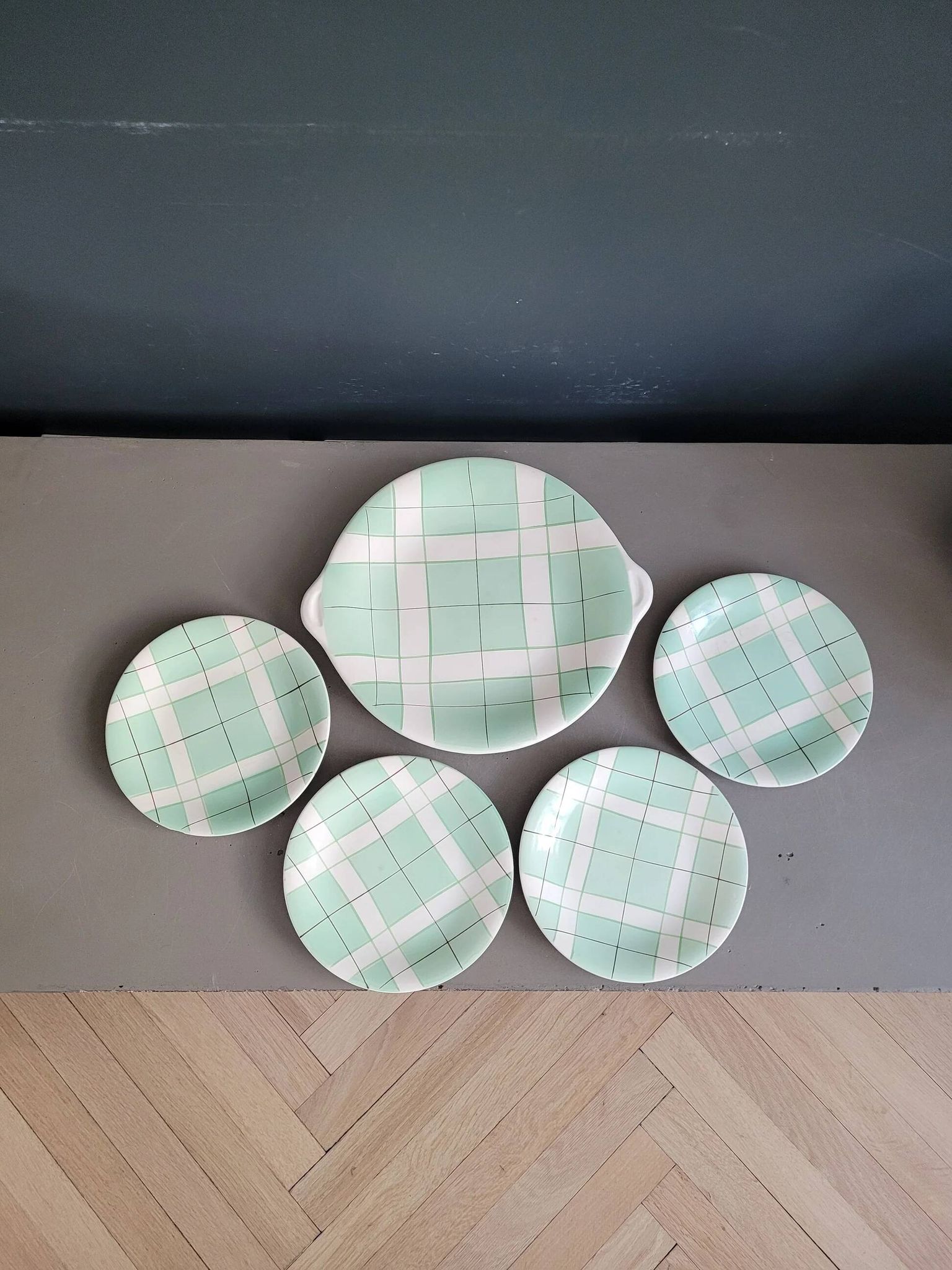 Dessert service - Dish and 4 plates Hossegor pottery from Salins - Ref 916