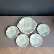 Dessert service - Dish and 4 plates Hossegor pottery from Salins - Ref 916