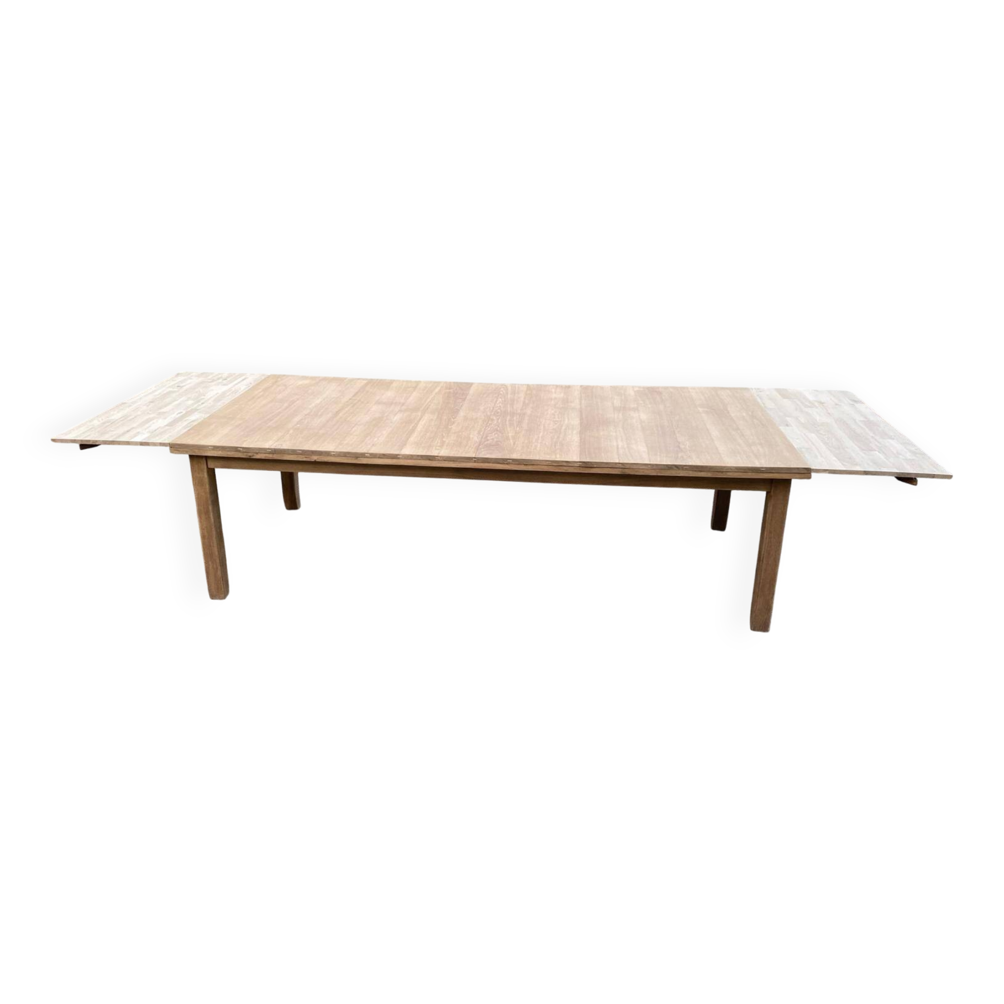 Renovated extendable farmhouse dining table in solid oak from the 19th century, 250-350.