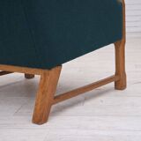 1970s, Danish high back armchair, furniture wool, solid oak wood.