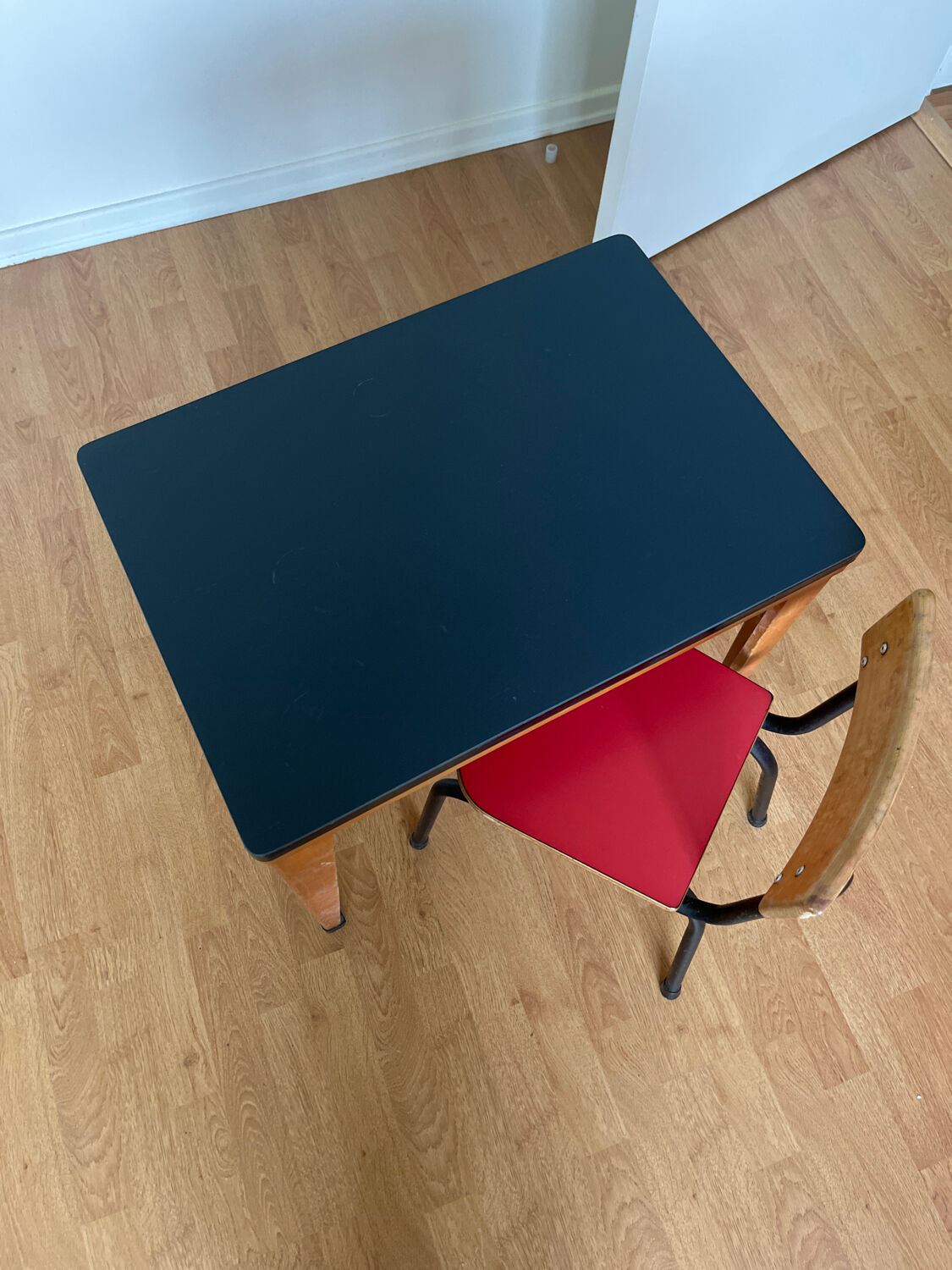 Vintage 1960s children's desk with school chair.