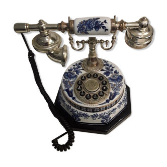 White metal and blue and white porcelain telephone