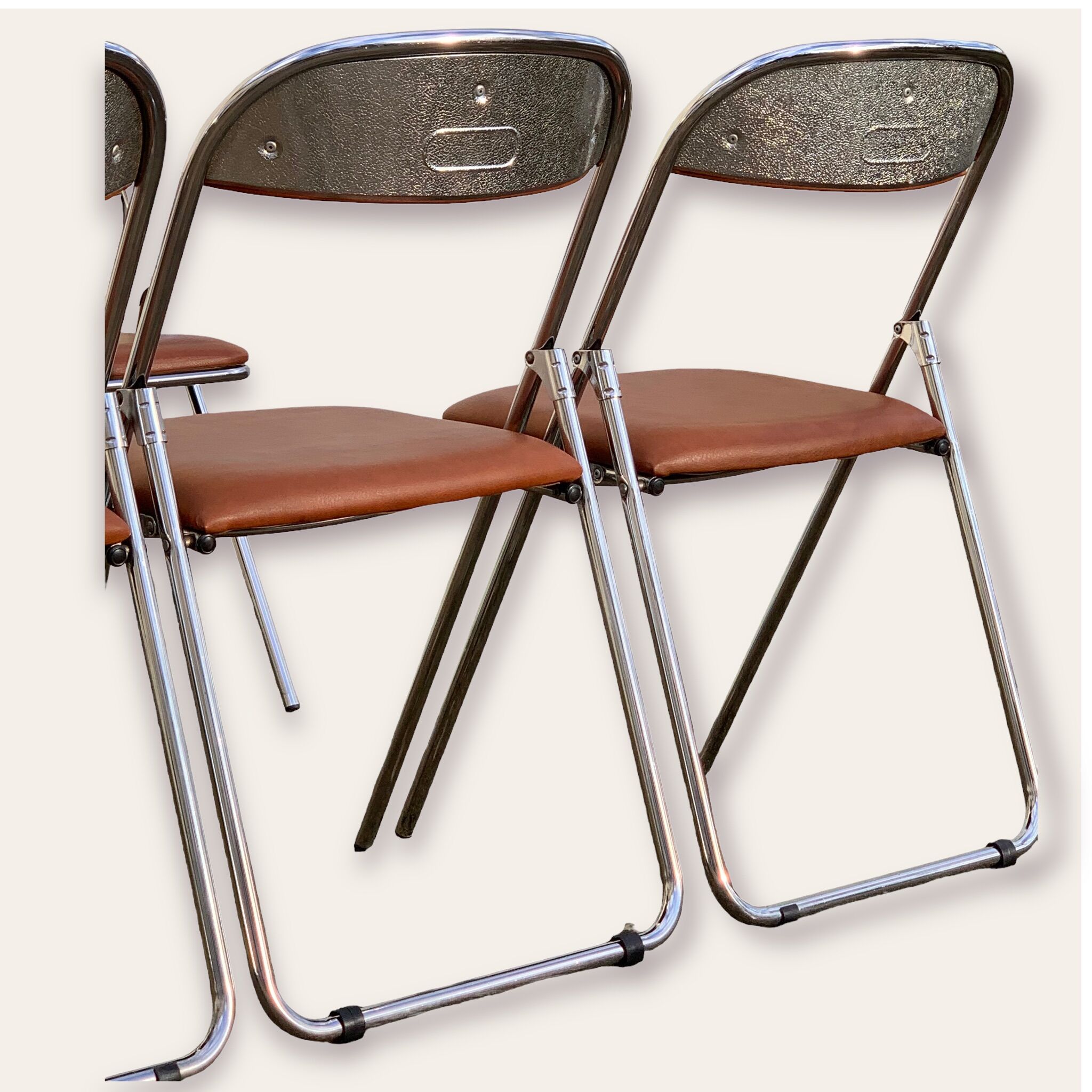 10 vintage skai and chrome metal folding chairs 1970