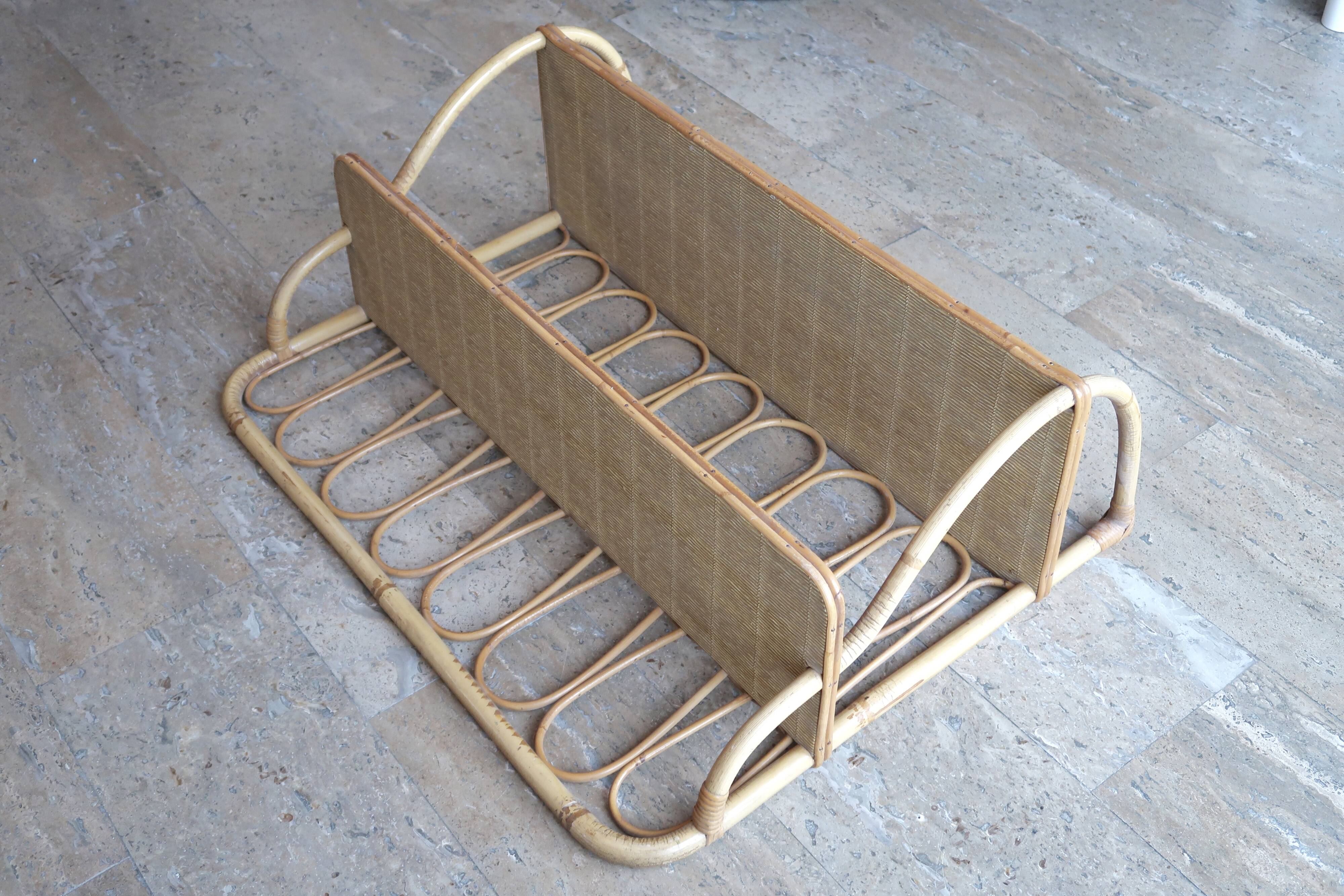 Wall shelf in rattan and bamboo, 70s