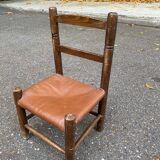 Chaise pour enfant en bois massif et cuir véritable