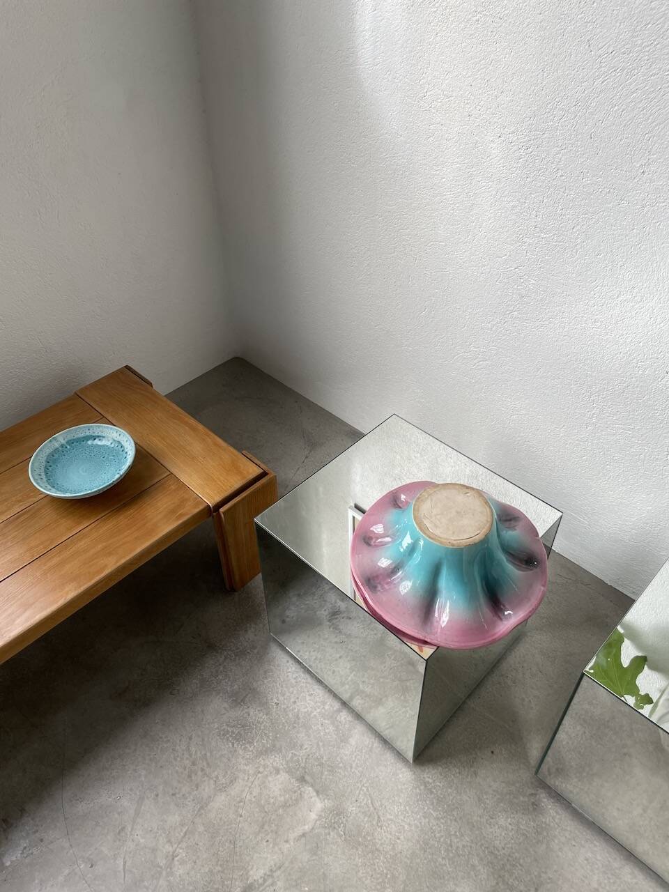 Blue and pink ceramic dish