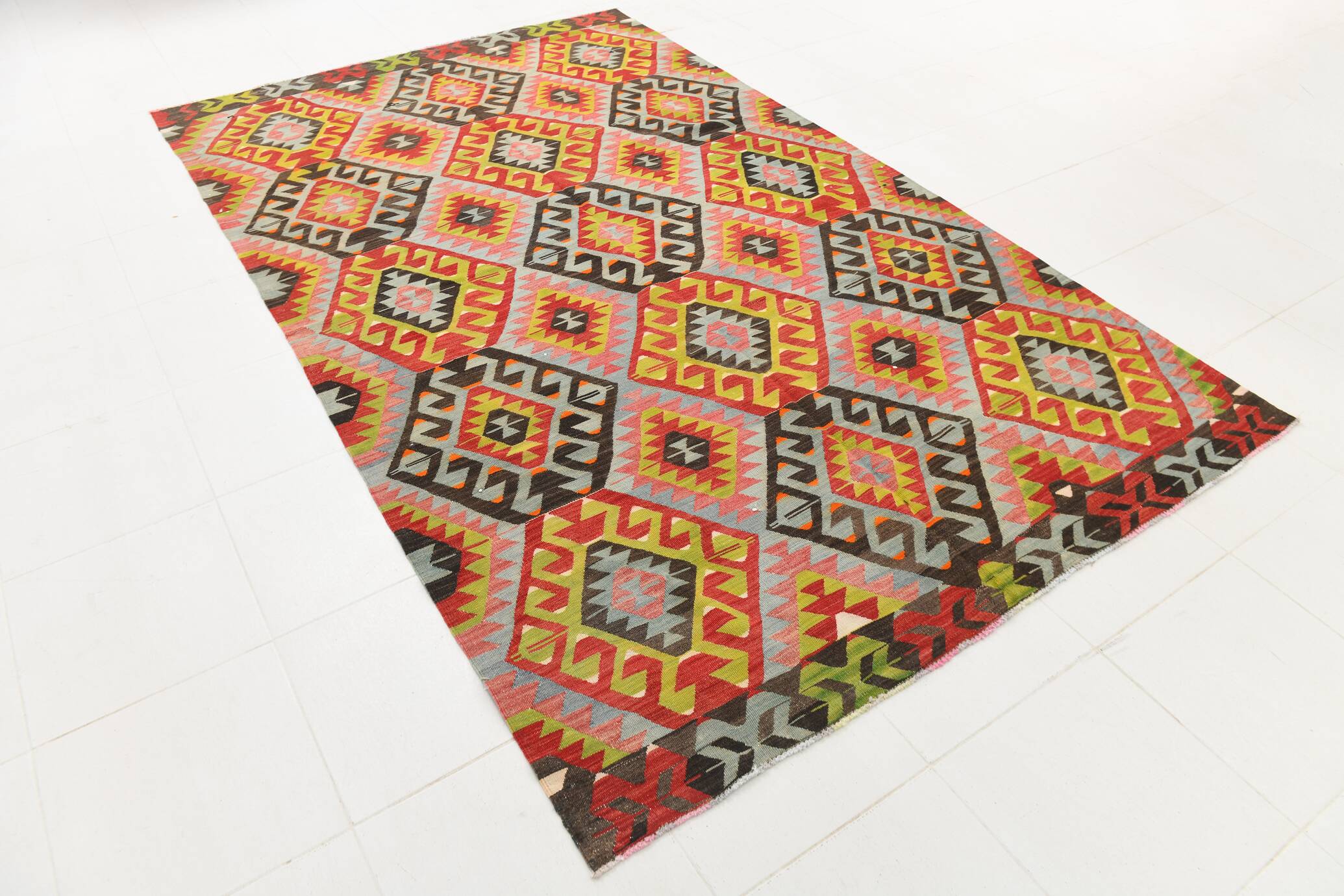 Large Green Handmade Vintage Kilim Rug, 184x309Cm