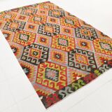 Large Green Handmade Vintage Kilim Rug, 184x309Cm