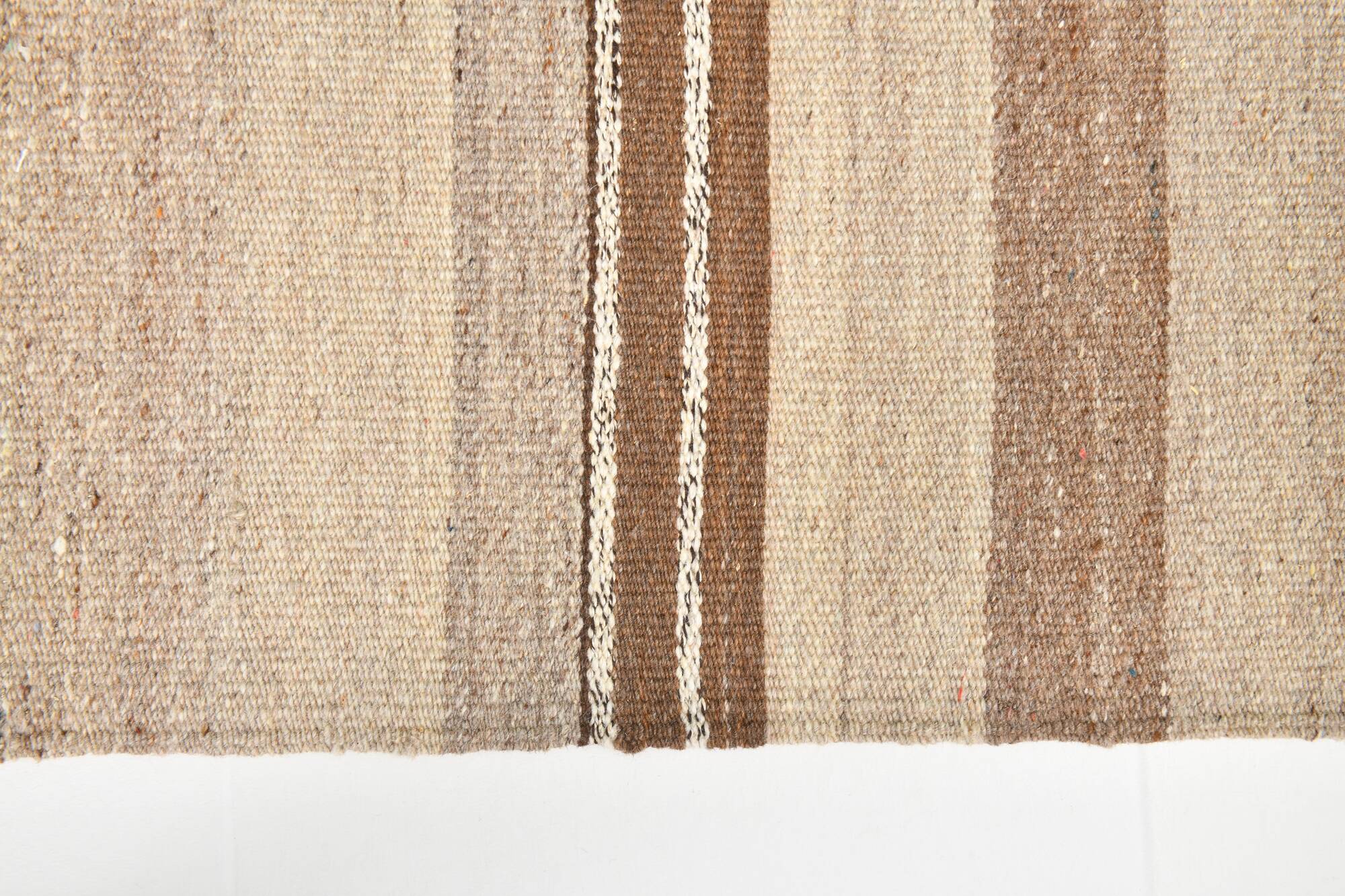 Brown & Beige Striped Large Vintage Kilim Rug, 306x336Cm